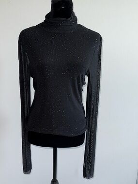 AFRM Rhinestone Sheer Mesh Mock Neck Top Women's Large